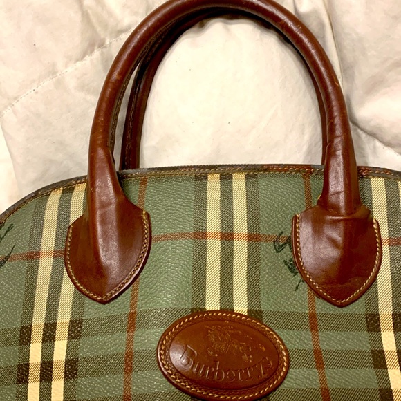 Burberry Olive Checkered Tote with Brown Leather - Picture 2 of 7